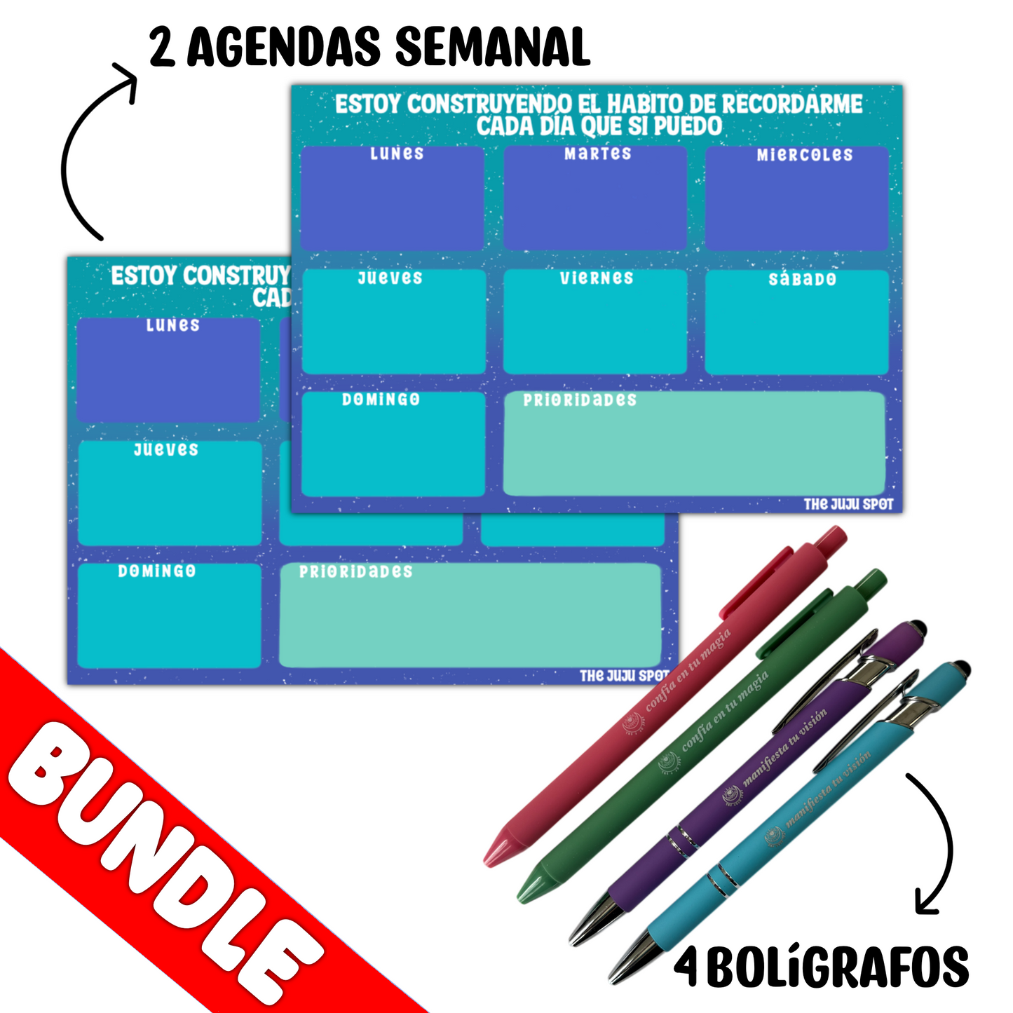 Bundle 2 Agendas + 5 Bolígrafos Motivacionales