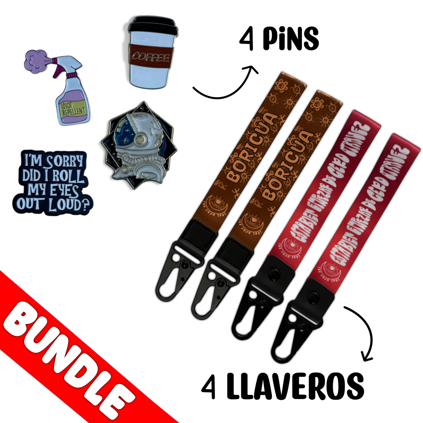 Bundle 4 llaveros + 4 pins
